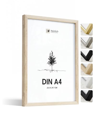 Heimlich® - Bilderrahmen - A4 21x30 cm, Eichenholz - Urkunden-, Diplom- und Urkundenrahmen mit Kunststoffabdeckung - Wandmontage oder Tischaufsteller von Heimlich