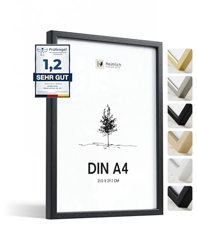 Heimlich® 1x Bilderrahmen DIN A4 21x30 cm Schwarz Holz Rahmen 1-Pack | Dokumentenrahmen 21x29,7 cm Klein Collage | Holzrahmen Holz-Bilderrahmen Echtholz | Picture Frame A4 Fotorahmen von Heimlich