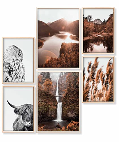 Heimlich® Premium Poster Set OHNE Bilderrahmen | 2 x DIN A3 & 4 x DIN A4 - ca. 30x42 & 21x30 | Stilvolle Poster Collagen mit passenden Bilder als Wanddeko » Berge Wald « von Heimlich