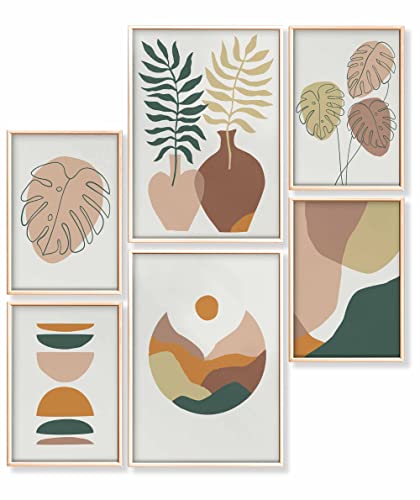 Heimlich® Premium Poster Set OHNE Bilderrahmen | 2 x DIN A3 & 4 x DIN A4 - ca. 30x42 & 21x30 | Stilvolle Poster Collagen mit passenden Bilder als Wanddeko » Monstera Palmen Abstrakt « von Heimlich