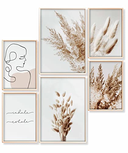 Heimlich® Premium Poster Set OHNE Bilderrahmen | 2 x DIN A3 & 4 x DIN A4 - ca. 30x42 & 21x30 | Stilvolle Poster Collagen mit passenden Bilder als Wanddeko » Pampas Boho Beige « von Heimlich