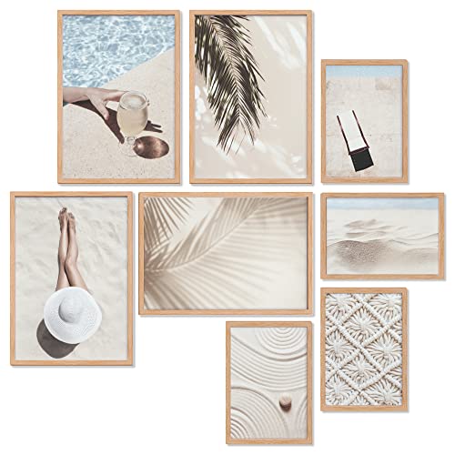 Heimlich® Premium Poster Set OHNE Bilderrahmen | 4 x DIN A3 & 4 x DIN A4 - ca. 30x42 & 21x30 | Stilvolle Poster Collagen mit modernen Bilder als Wanddeko |» Sand Chic « von Heimlich