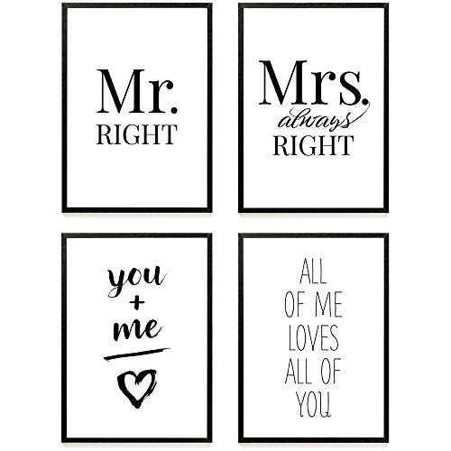 Heimlich® Premium Poster Set OHNE Bilderrahmen | 4 x DIN A4 - ca. 21x30 | Stilvolle Poster Collagen mit passenden Motiven als Wandbilder Wohnzimmer » Mr. & Mrs « von Heimlich