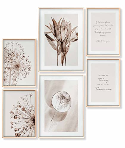 Heimlich® Premium Poster Set OHNE Bilderrahmen | 2 x DIN A3 & 4 x DIN A4 - ca. 30x42 & 21x30 | Stilvolle Poster Collagen mit passenden Bilder als Wanddeko » Beige Blume Braun « von Heimlich