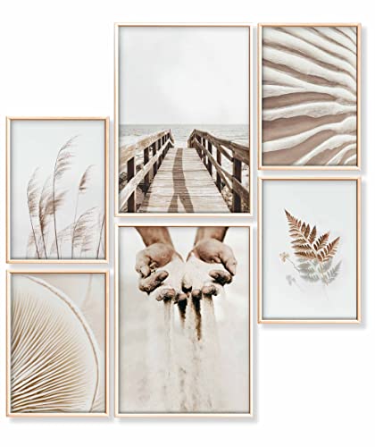 Heimlich® Premium Poster Set OHNE Bilderrahmen | 2 x DIN A3 & 4 x DIN A4 - ca. 30x42 & 21x30 | Stilvolle Poster Collagen mit passenden Bilder als Wanddeko » Strand Beige Gras « von Heimlich