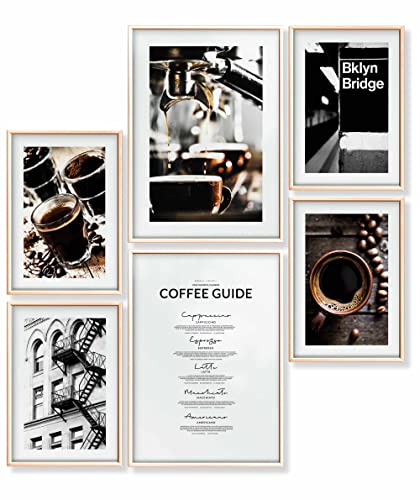Heimlich® Premium Poster Set OHNE Bilderrahmen | 2 x DIN A3 & 4 x DIN A4 - ca. 30x42 & 21x30 | Stilvolle Poster Collagen mit passenden Bilder als Wanddeko » Kaffee Schwarzweiß Küche « von Heimlich