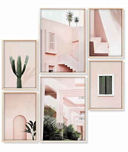 Heimlich® Premium Poster Set OHNE Bilderrahmen | 2 x DIN A3 & 4 x DIN A4 - ca. 30x42 & 21x30 | Stilvolle Poster Collagen mit passenden Bilder als Wanddeko » Architektur Pink Kaktus « von Heimlich