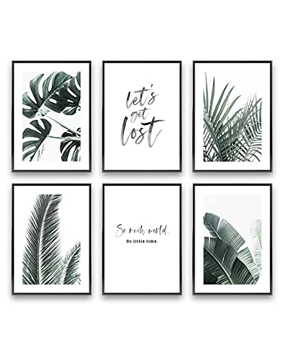 Heimlich® Premium Poster Set OHNE Bilderrahmen | Stilvolles Set mit passenden Bilder als Wohnzimmer Deko | 6 Stück in DIN A3 (30x42cm) | » Palmen & Monstera « von Heimlich