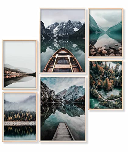 Heimlich® Premium Poster Set OHNE Bilderrahmen | 2 x DIN A3 & 4 x DIN A4 - ca. 30x42 & 21x30 | Stilvolle Poster Collagen mit passenden Bilder als Wanddeko » Wald See « von Heimlich