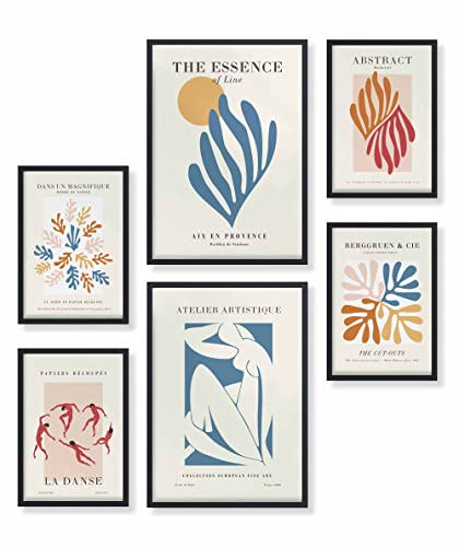 Heimlich® Premium Poster Set mit Bilderrahmen Holz Schwarz | 2 x DIN A3 & 4 x DIN A4 - ca. 30x42 & 21x30 | Stilvolle Poster Collagen mit passenden Bilder als Wanddeko » Abstrakt Matisse Modern « von Heimlich