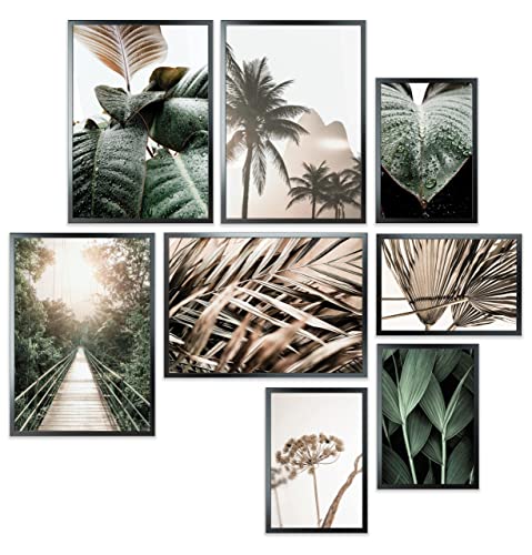 Heimlich® Premium Poster Set mit Bilderrahmen Holz Schwarz | 4 x DIN A3 & 4 x DIN A4 - ca. 30x42 & 21x30 | Stilvolle Poster Collagen mit modernen Bilder als Wanddeko |» Pflanzen Reisen « von Heimlich