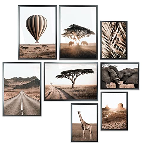 Heimlich® Premium Poster Set mit Bilderrahmen Holz Schwarz | 4 x DIN A3 & 4 x DIN A4 - ca. 30x42 & 21x30 | Stilvolle Poster Collagen mit modernen Bilder als Wanddeko |» Tierwelt « von Heimlich