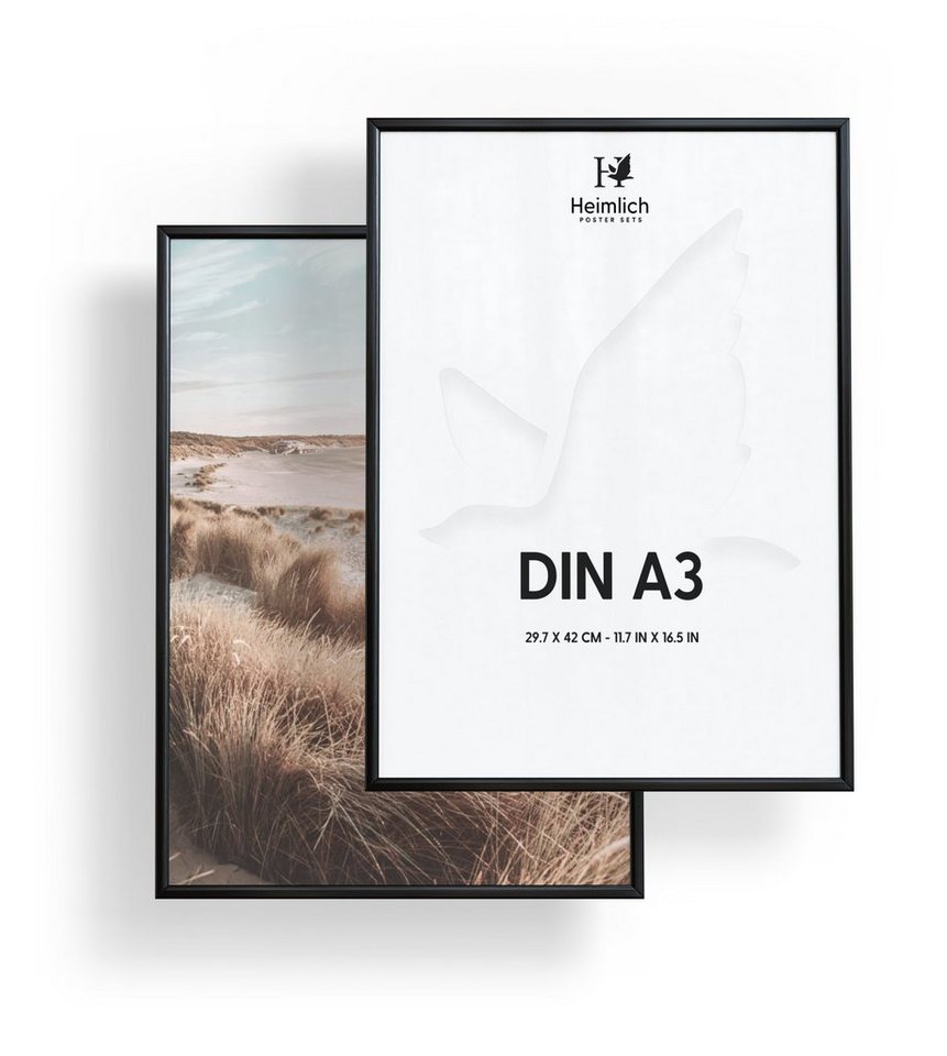 Heimlich Bilderrahmen Alu in DINA4 & DINA3 & 50x70 mit Acrylglas, Metall Bilderrahmen Set, für 2 Bilder (Doppelpack) von Heimlich