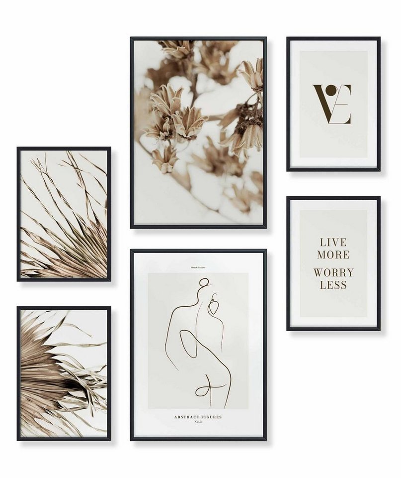 Heimlich Poster Set als Wohnzimmer Deko, Bilder DINA3 & DINA4, Abstrakt Beige Blume, Pflanzen von Heimlich