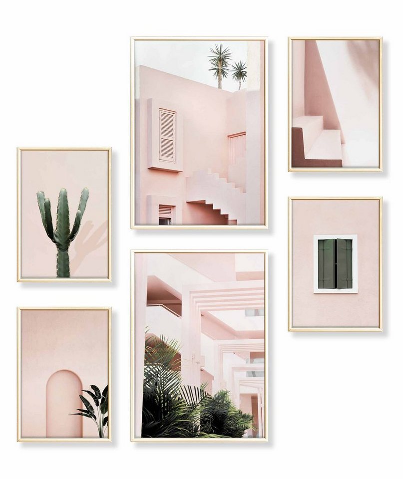 Heimlich Poster Set als Wohnzimmer Deko, Bilder DINA3 & DINA4, Architektur Pink Kaktus, Pflanzen von Heimlich