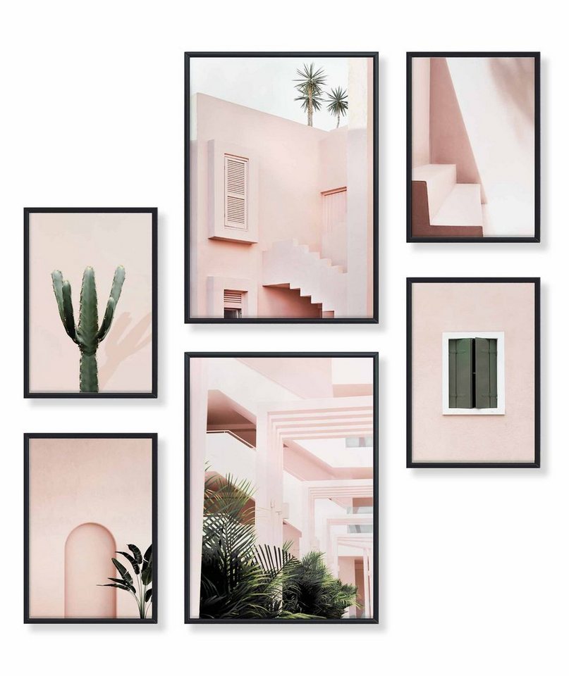 Heimlich Poster Set als Wohnzimmer Deko, Bilder DINA3 & DINA4, Architektur Pink Kaktus, Pflanzen von Heimlich