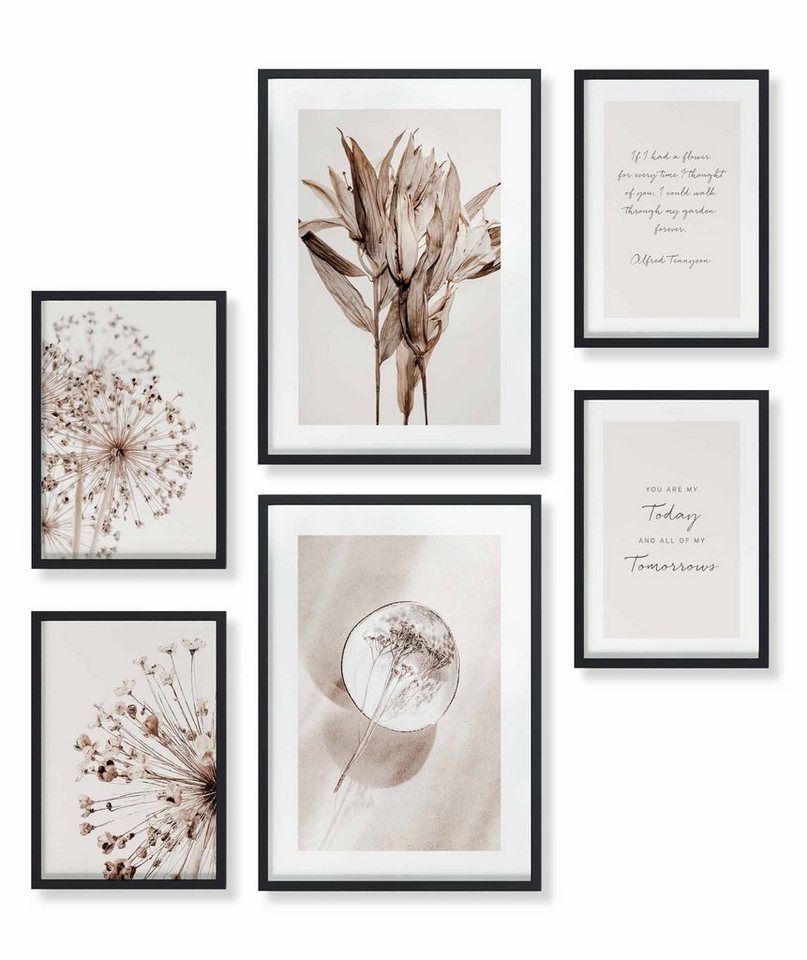 Heimlich Poster Set als Wohnzimmer Deko, Bilder DINA3 & DINA4, Beige Blume Braun, Pflanzen von Heimlich