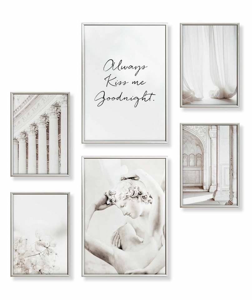 Heimlich Poster Set als Wohnzimmer Deko, Bilder DINA3 & DINA4, Eleganter Weißer Kuss, Illustrationen von Heimlich