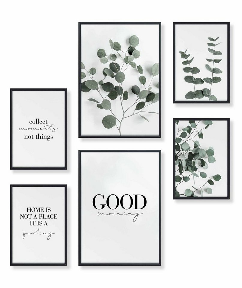 Heimlich Poster Set als Wohnzimmer Deko, Bilder DINA3 & DINA4, Grün Blatt Eucalyptus, Sprüche&Texte von Heimlich