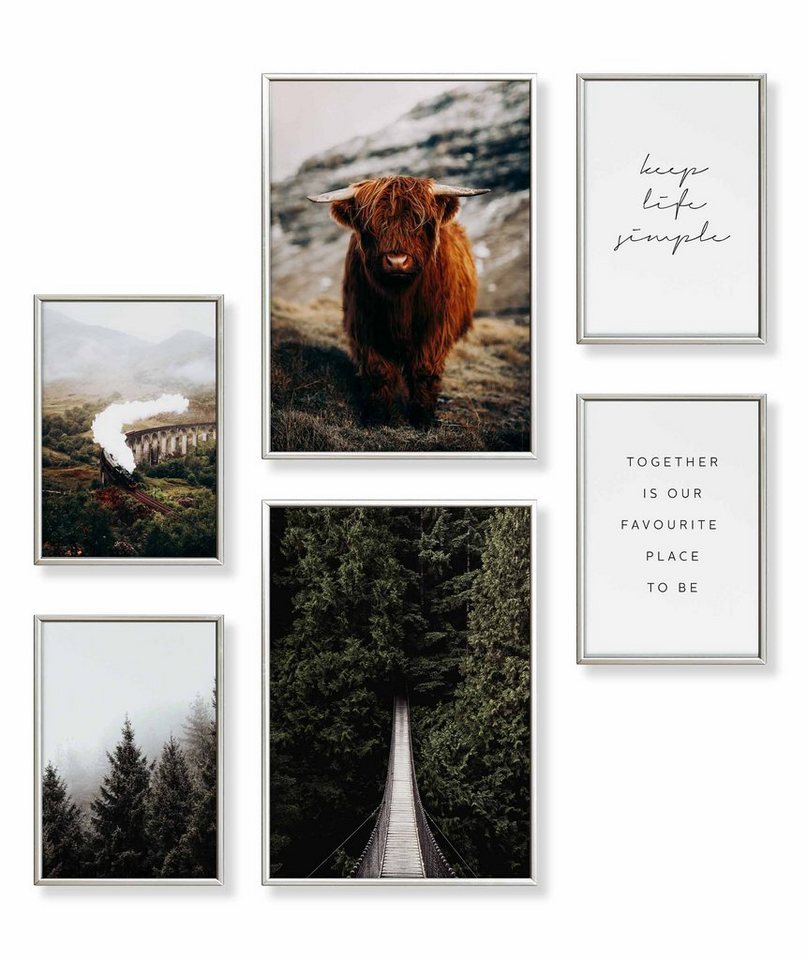 Heimlich Poster Set als Wohnzimmer Deko, Bilder DINA3 & DINA4, Highland Forest, Landschaften von Heimlich