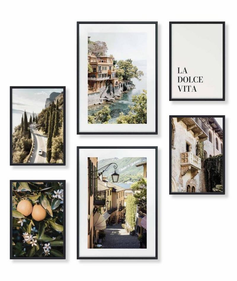 Heimlich Poster Set als Wohnzimmer Deko, Bilder DINA3 & DINA4, Italien Orange Meer, Landschaften von Heimlich