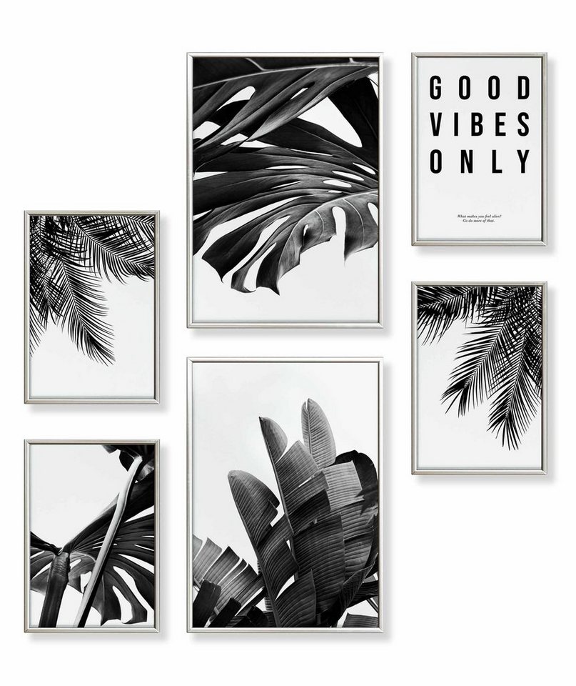 Heimlich Poster Set als Wohnzimmer Deko, Bilder DINA3 & DINA4, Monstera Schwarz-Weiss, Pflanzen von Heimlich