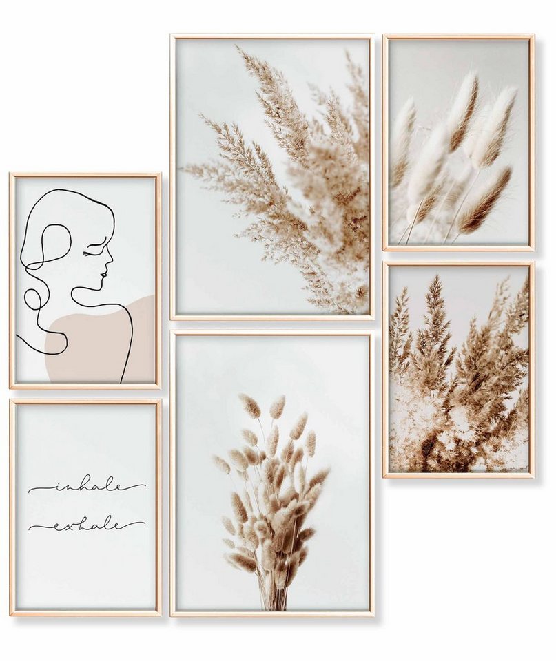 Heimlich Poster Set als Wohnzimmer Deko, Bilder DINA3 & DINA4, Pampas Boho Beige, Pflanzen von Heimlich
