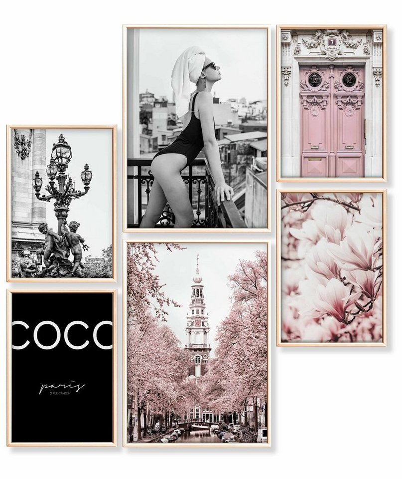 Heimlich Poster Set als Wohnzimmer Deko, Bilder DINA3 & DINA4, Pinke Mode, Blumen von Heimlich