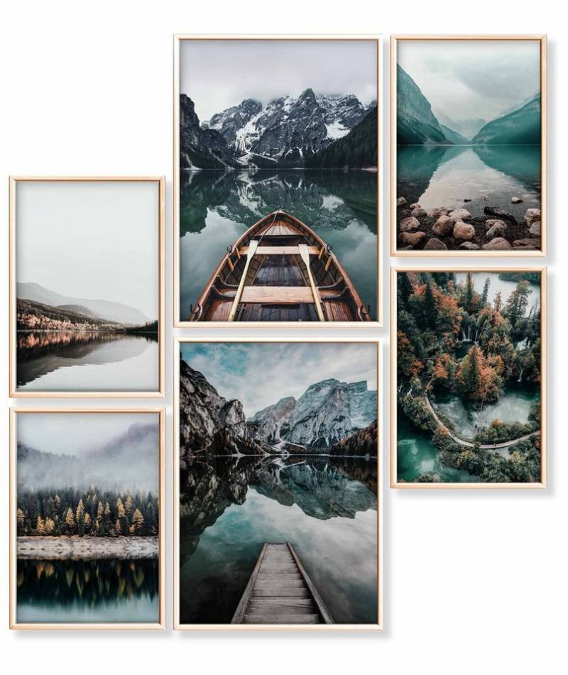 Heimlich Poster Set als Wohnzimmer Deko, Bilder DINA3 & DINA4, Wald See, Landschaften von Heimlich