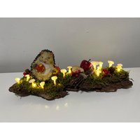 Herbstgesteck Herbstdeko Ledpilze Igel Baumrinde von HeimlichDeko