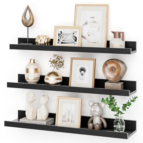 Heimlove 61 cm Bilderregal mit Lippe, schwarze schwebende Regale für die Wand, 3er-Set, Wandregale in verschiedenen Tiefen für Wohnzimmer, Schlafzimmer, Kinderzimmer, Bücherregal Heimlove 61 cm Bilderregal mit Lippe, schwarze schwebende Regale für die Wand, 3er-Set, Wandregale in verschiedenen Tiefen für Wohnzimmer, Schlafzimmer, Kinderzimmer, Bücherregal von Heimlove