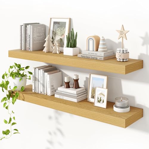 Heimlove Schweberegale für die Wand, 121,9 cm, 10 tiefe, rustikale Holzregale mit robusten Halterungen für Badezimmer, Schlafzimmer, Küche, Wohnzimmer, Büro, 2er-Set, Eichenfarbe Heimlove Schweberegale für die Wand, 121,9 cm, 10 tiefe, rustikale Holzregale mit robusten Halterungen für Badezimmer, Schlafzimmer, Küche, Wohnzimmer, Büro, 2er-Set, Eichenfarbe von Heimlove