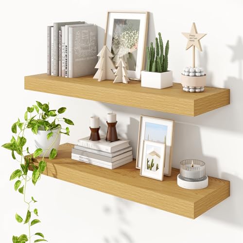 Heimlove Schweberegale für die Wand, 91,4 cm lang, 26,2 cm tief, Badezimmer-Regal, 2er-Set, Ausstellungs- und Aufbewahrungsregal für Raumdekoration, Schlafzimmer, Wohnzimmer, Küche, Büro, Eichenfarbe Heimlove Schweberegale für die Wand, 91,4 cm lang, 26,2 cm tief, Badezimmer-Regal, 2er-Set, Ausstellungs- und Aufbewahrungsregal für Raumdekoration, Schlafzimmer, Wohnzimmer, Küche, Büro, Eichenfarbe von Heimlove
