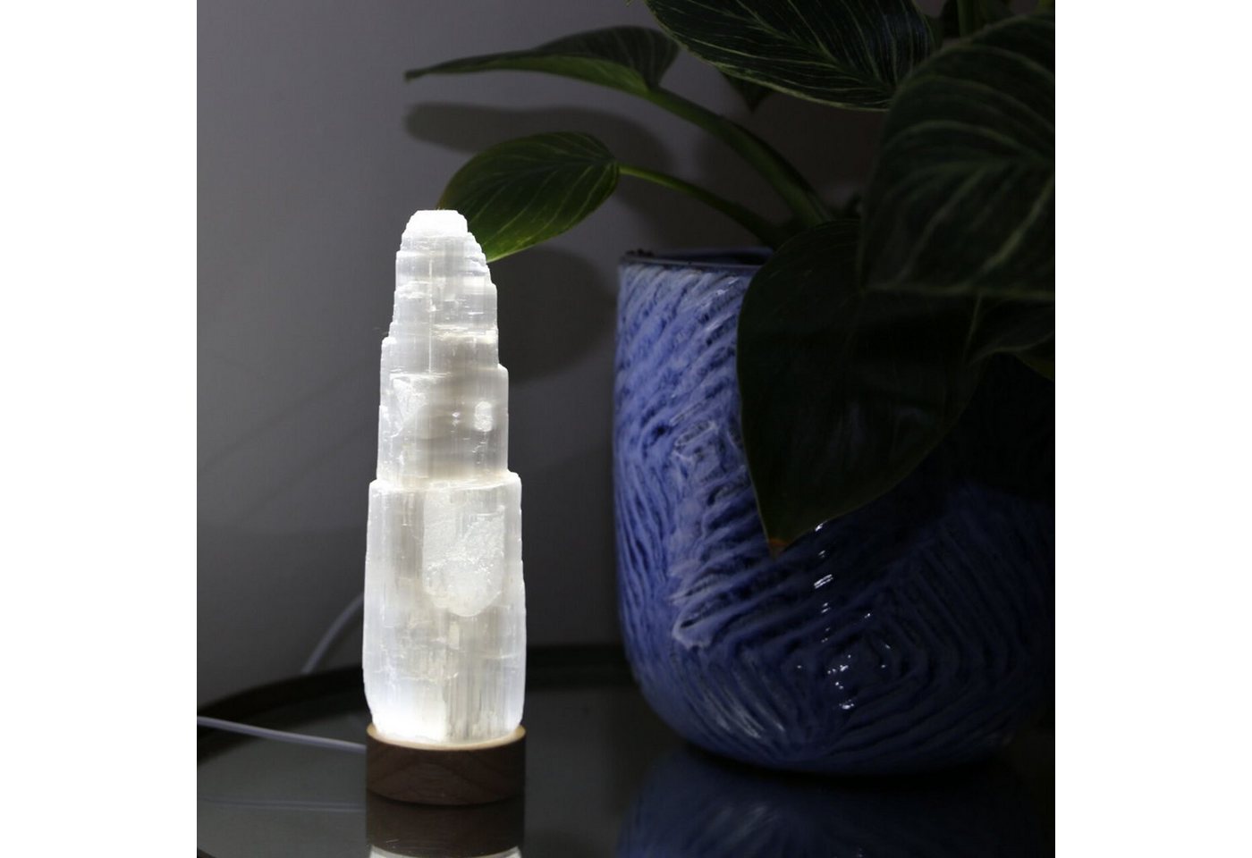 Landster LED Nachttischlampe Selenite USB Lampe Turm lampe tischleuchte Kristall Lampe Tischlampe, LED fest integriert, LED Weiß, Weiß von Landster