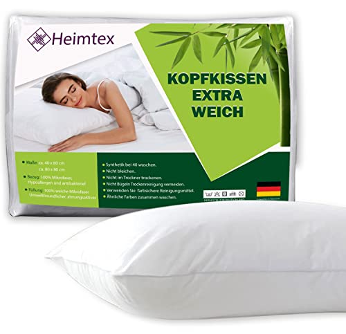 Heimtex Premium 40 x 80 Kopfkissen 100% Baumwoll Hotelqualität Flauschig Kuscheliges & Bequemes Kopfkissen Weiß für Kinder & Erwachsene Weiches Anti-Allergie Kopfkissen (Packung mit 1) von Heimtex
