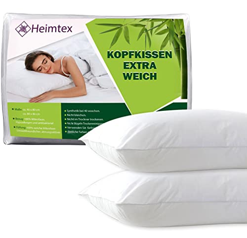 Heimtex Premium 40 x 80 Kopfkissen 100% Baumwoll Hotelqualität Flauschig Kuscheliges & Bequemes Kopfkissen Weiß für Kinder & Erwachsene Weiches Anti-Allergie Kopfkissen (Packung mit 2) von Heimtex
