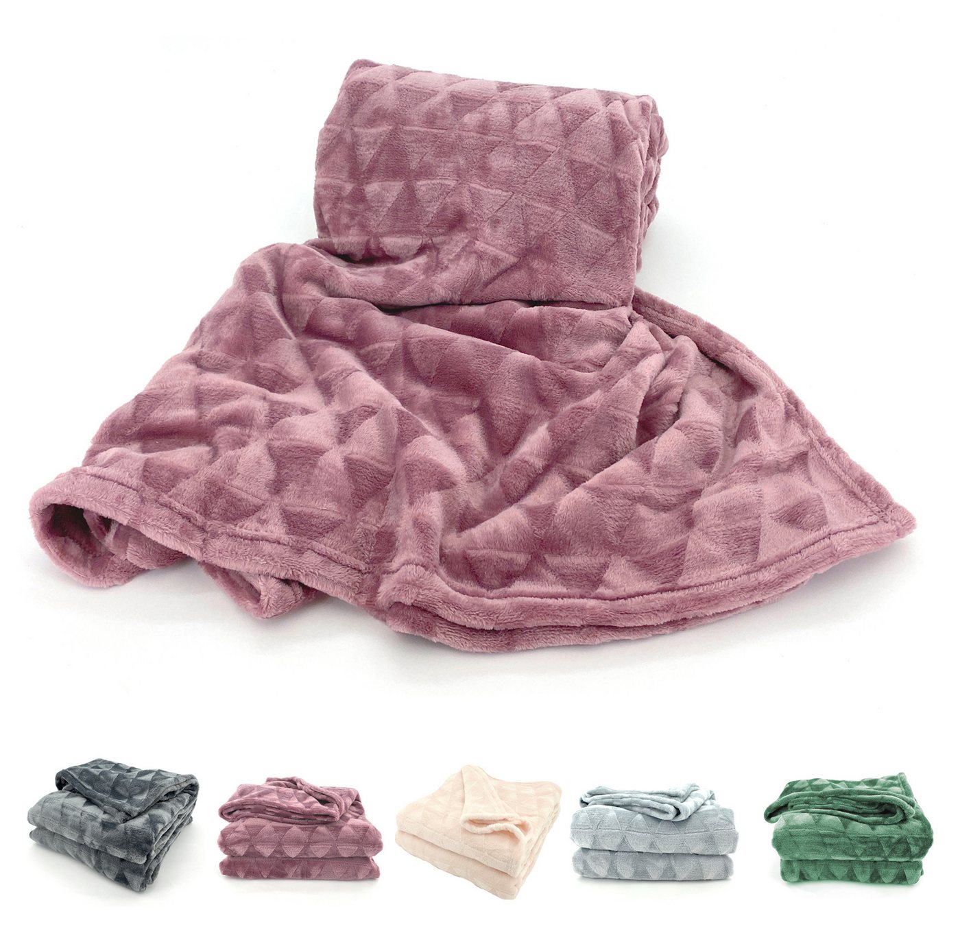 Wohndecke Soft Flanell Kuscheldecke Triangel Raute Sofadecke, heimtexland, super weich und flauschig, Allergiker geeignet, atmungsaktiv von Heimtexland