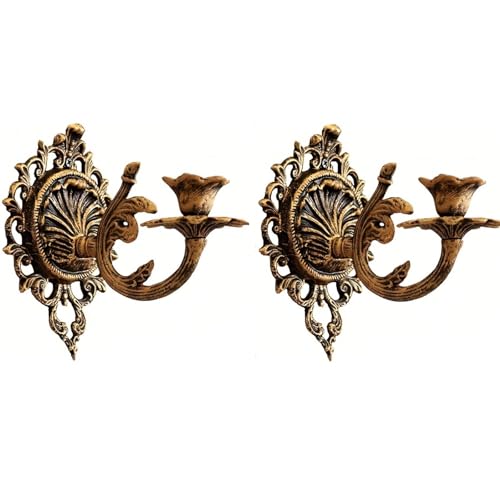 Gusseiserne Wandkerzenhalter, Set aus 2 Stück, Antikes Design an der Wand montierte schäbig-rustikale Wanddekoration, Stabkerzenhalter für Badezimmer, Wohnzimmer (Gold) von Heimvita