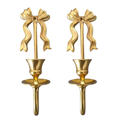 Heimvita 2er-Set Wandkerzenhalter,Gold Messing Metall Wanddekoration,Schleifen Stil Vintage Wand Teelichthalte für Wohnzimmer, Esszimmerr,Eingangsbereich, Kamine (Gold) von Heimvita