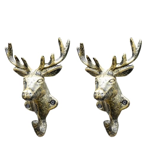 Heimvita Vintage Hirsch Wandhaken aus Gusseisen,2er-Set Kleiderhaken Wand im rustikalen Hirsch Design Geweihhaken, Dekorative Garderobenhaken für Innen und Außen (Gold) von Heimvita