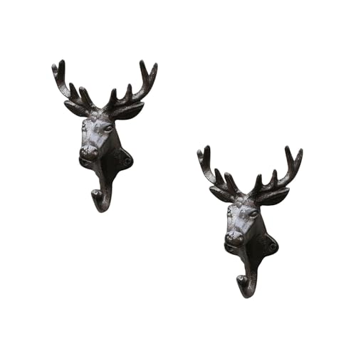 Heimvita Vintage Hirsch Wandhaken aus Gusseisen,2er-Set Kleiderhaken Wand im rustikalen Hirsch Design Geweihhaken, Dekorative Garderobenhaken für Innen und Außen (Schwarz) von Heimvita