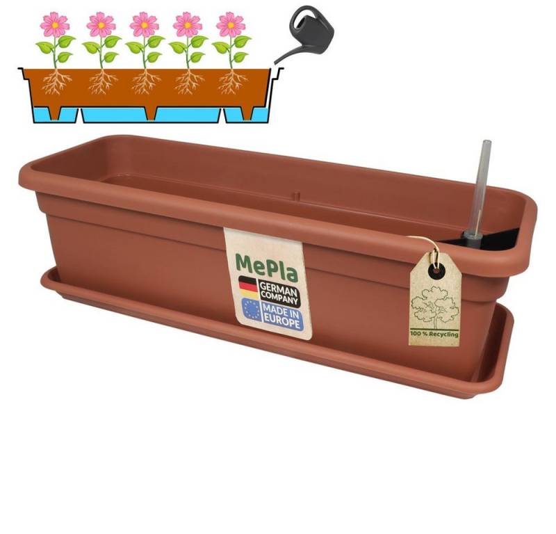 Heimwerkercenter Balkonkasten MePla XXL Balkonkasten mit Bewässerung 60cm, Untersetzer 57cm - Terra von Heimwerkercenter