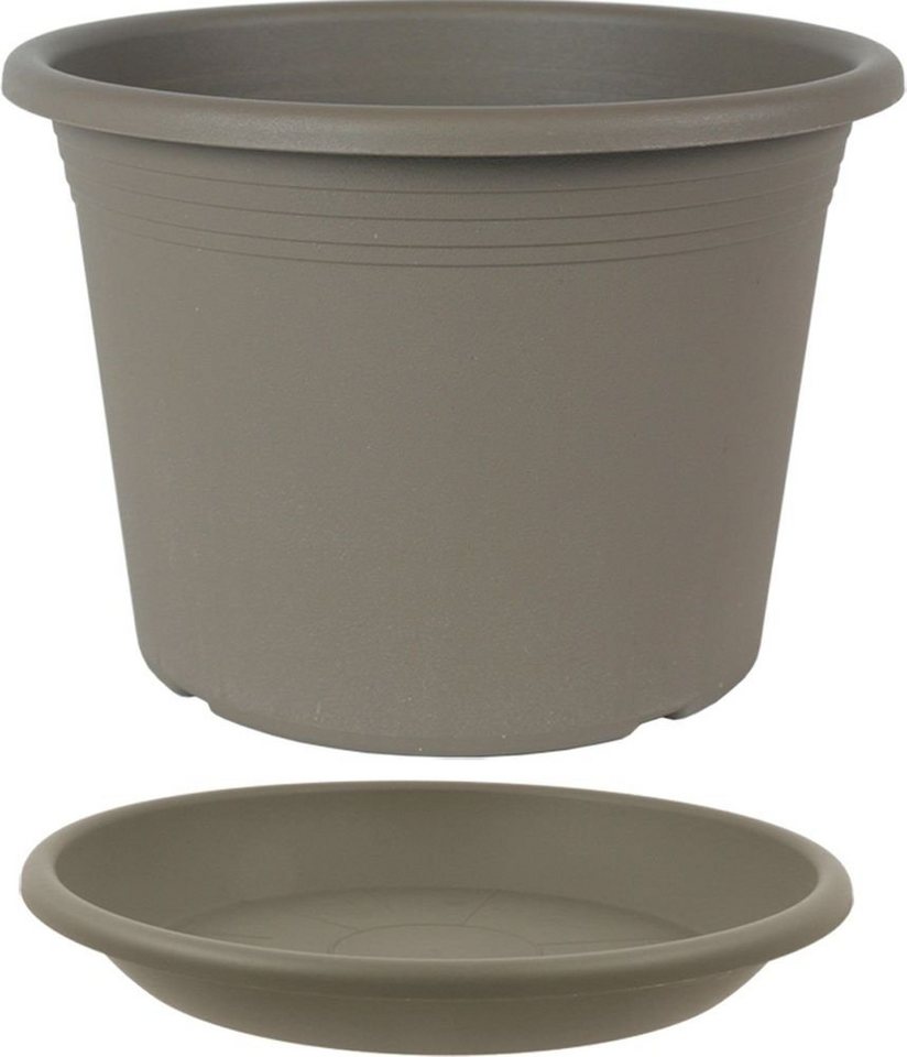 Heimwerkercenter Pflanzkübel MePla - Set 2-tlg. aus Blumentopf Pflanzkübel Cylindro ø15 cm und Untersetzer ø14 cm, Taupe, wetterfest aus UV-beständigem Kunststoff von Heimwerkercenter