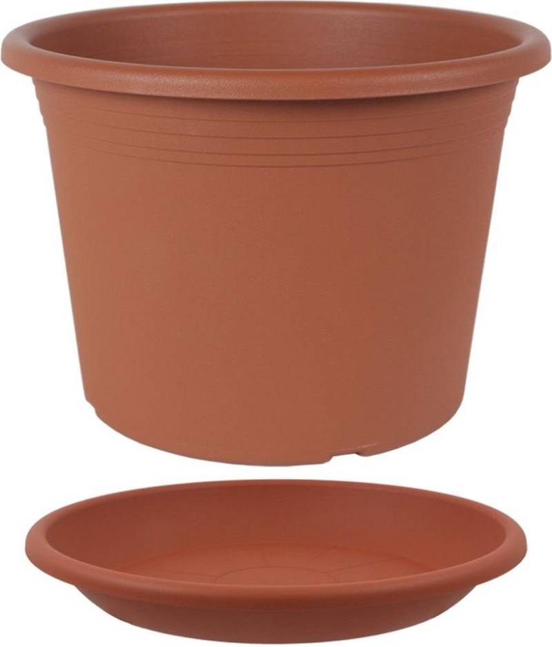 Heimwerkercenter Pflanzkübel MePla Blumentopf Cylindro ø15cm, Untersetzer ø14cm Terra, Kunstoff von Heimwerkercenter