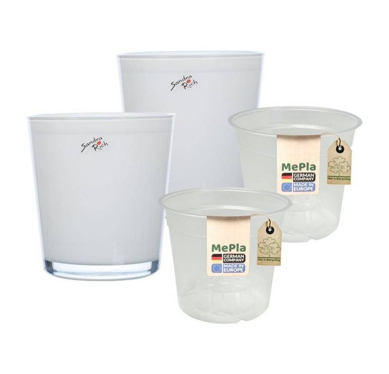 Heimwerkercenter Übertopf MePla - 2 Stück - Glas-Orchideenkübel ø 12,5 Weiss + Pflanztopf 12 von Heimwerkercenter