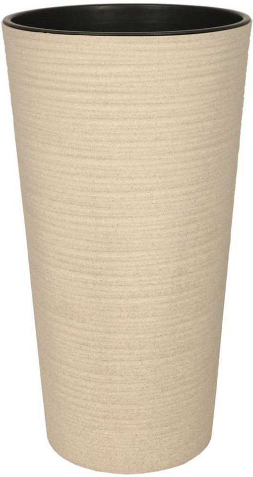 Heimwerkercenter Übertopf MePla - Hochkübel Lilia Strip ECO - wetterfestes Pflanzgefäß - UV-beständiger Blumenkübel - Pflanzentopf - Kübel - ø19 cm / H=36 cm - creme von Heimwerkercenter