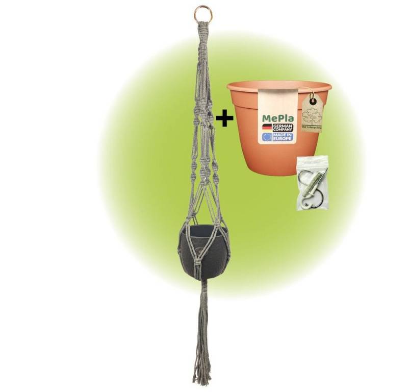 Heimwerkercenter Übertopf MePla - Set Ampel Makramee Grau + Boston ø13 Anthrazit + Pflanztopf von Heimwerkercenter