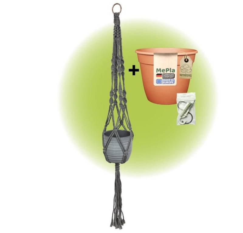 Heimwerkercenter Übertopf MePla - Set Ampel Makramee Grau - Bergamo ø13 Hellgrau + Pflanztopf von Heimwerkercenter