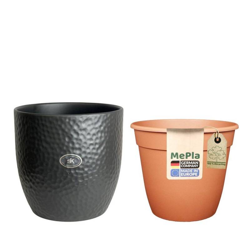 Heimwerkercenter Übertopf MePla - Set - Übertopf Boston ø13 - Anthrazit-matt + Pflanztopf ø12 von Heimwerkercenter