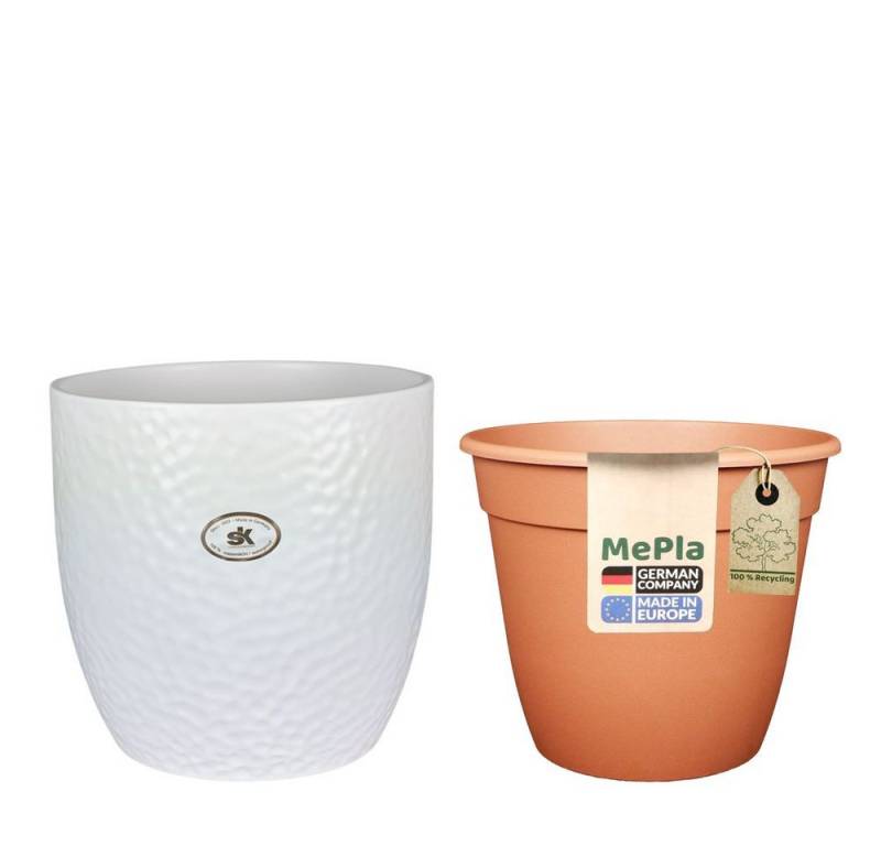 Heimwerkercenter Übertopf MePla - Set - Übertopf Boston ø13 - Weisse-matt + Pflanztopf ø12 von Heimwerkercenter
